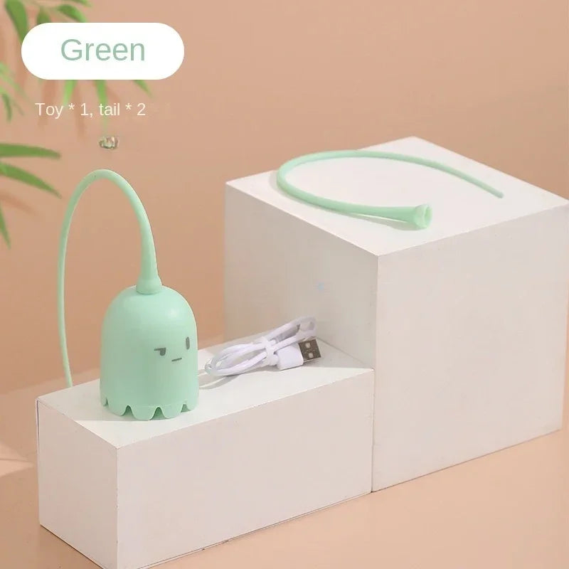Interactive Cat Toys USB Electric Intelligent Rolling Ball Toy Cats Pet Silicone Automatic Rotate Mouse Tail Kitten Teaser Stick