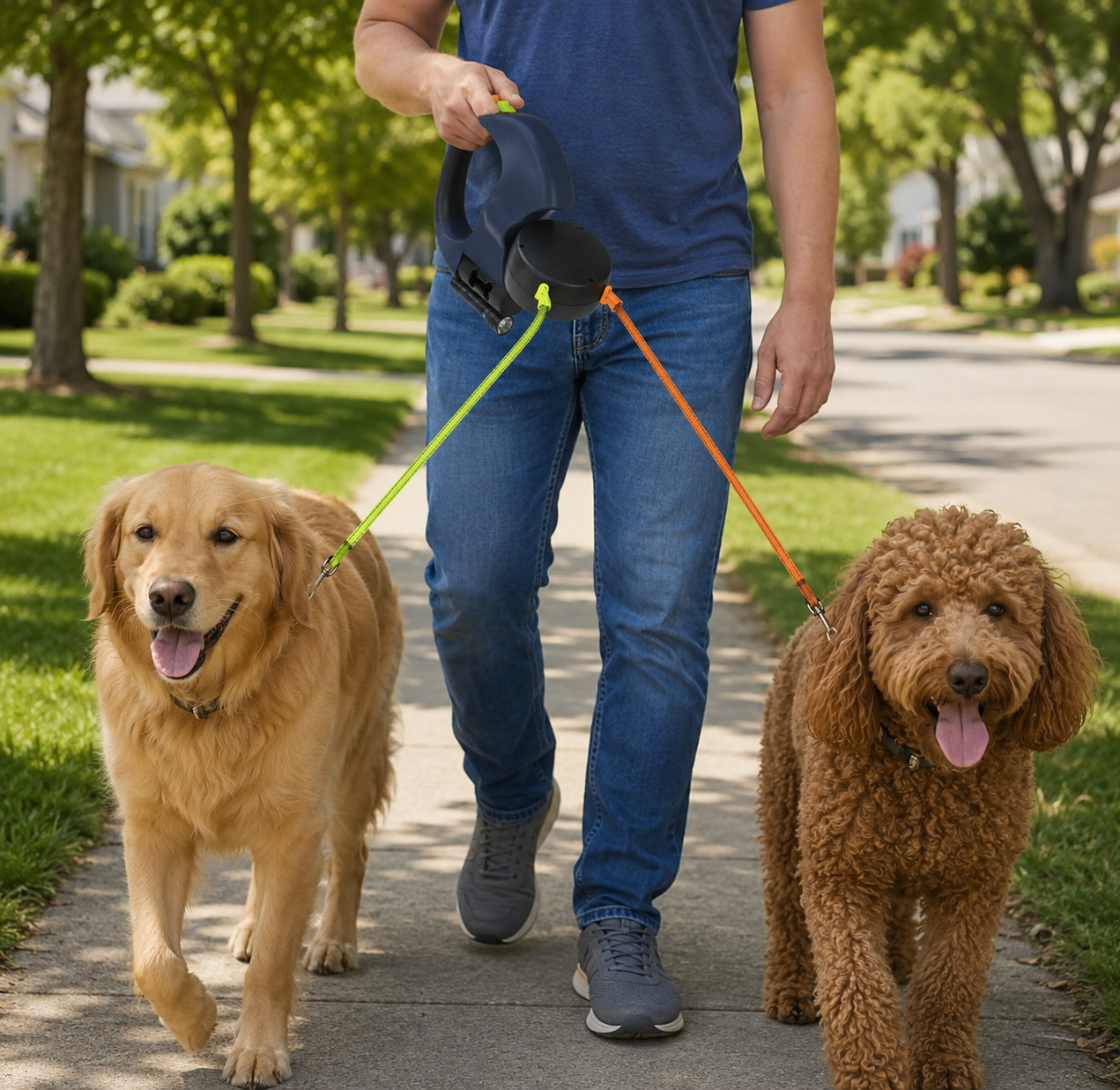 Reflective Retractable Dual Dog Leash