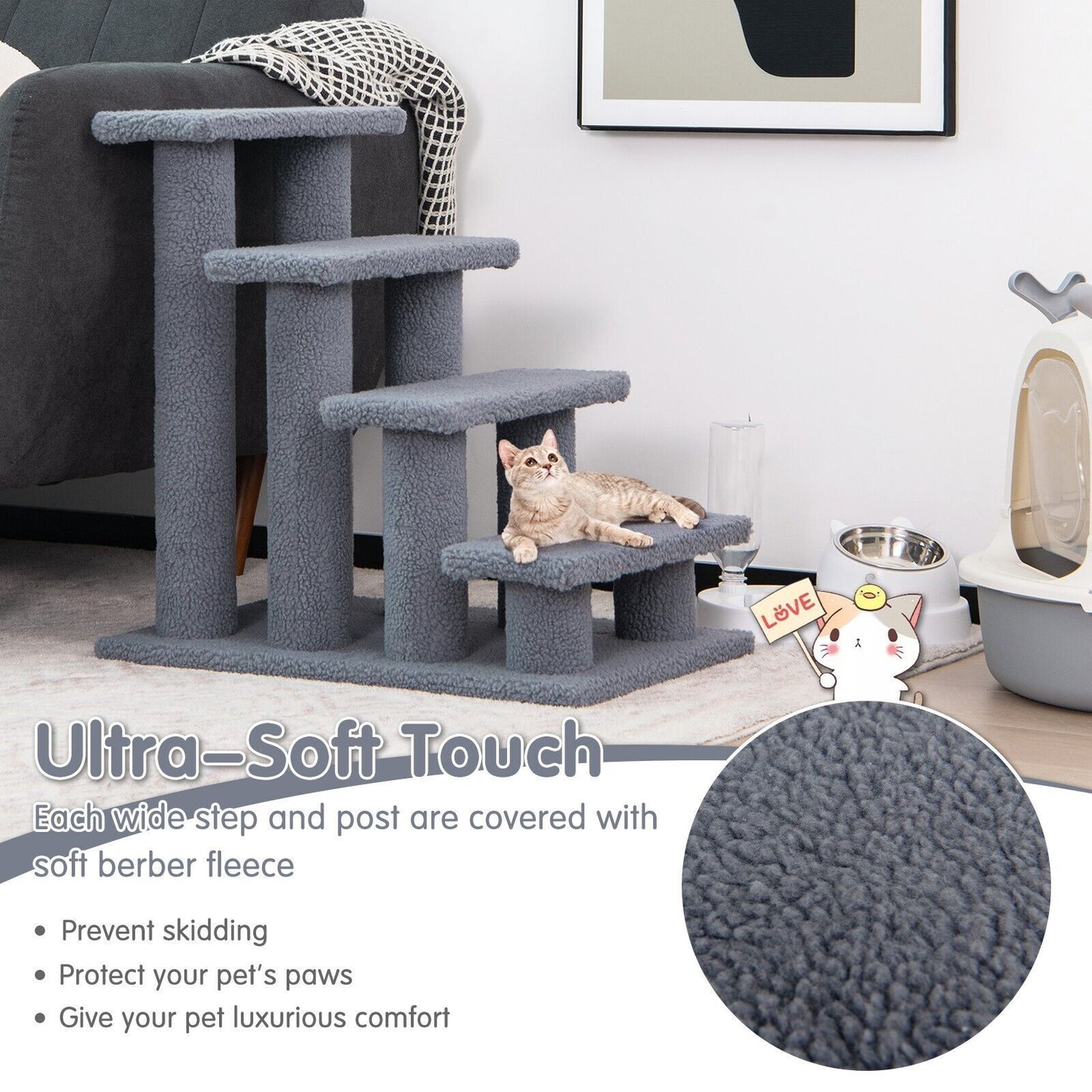 4-Step Carpeted Cat Dog Easy Climb Ladder