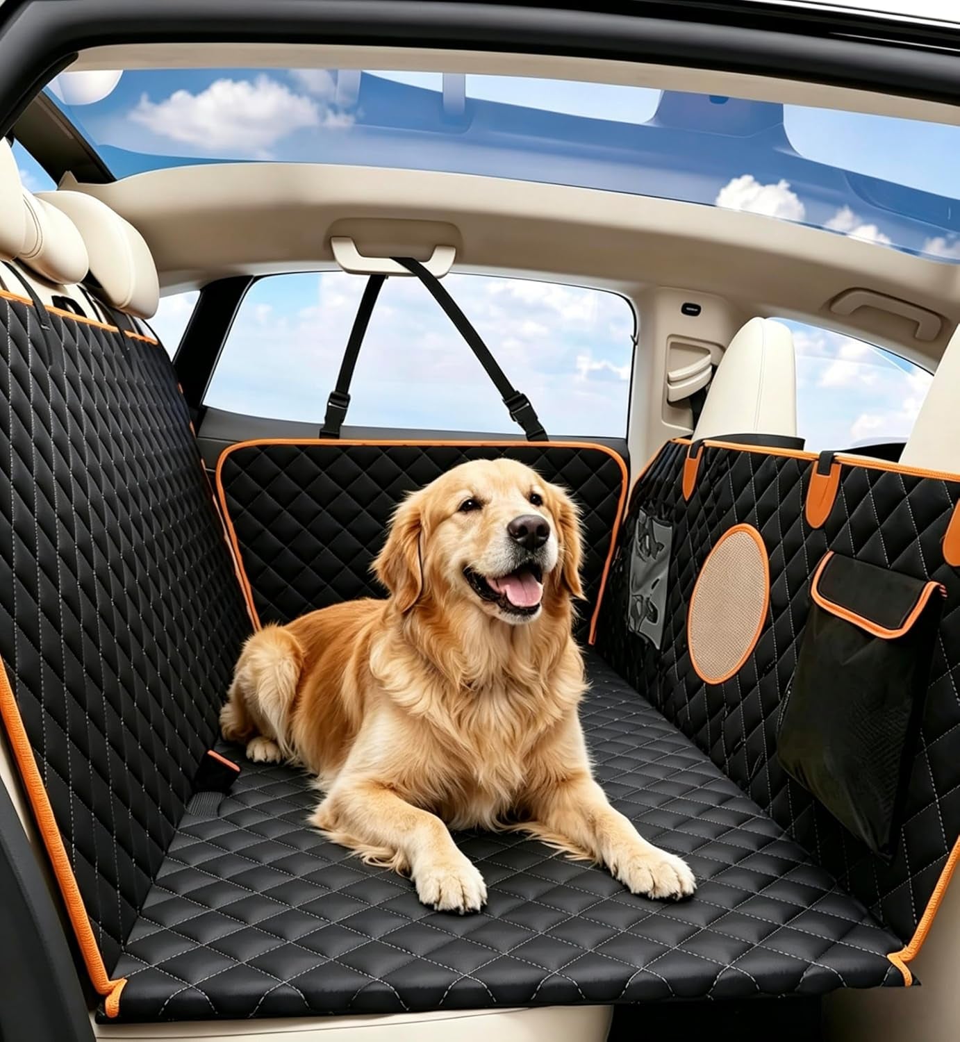 Hard Bottom Back Seat Extender for Dogs, Dog Car Seat Cover for Back Seat, Holds 420Lbs, Durable Waterproof Pet Car Bed Dog Hammock for Suv/Car/Small Truck (Black)