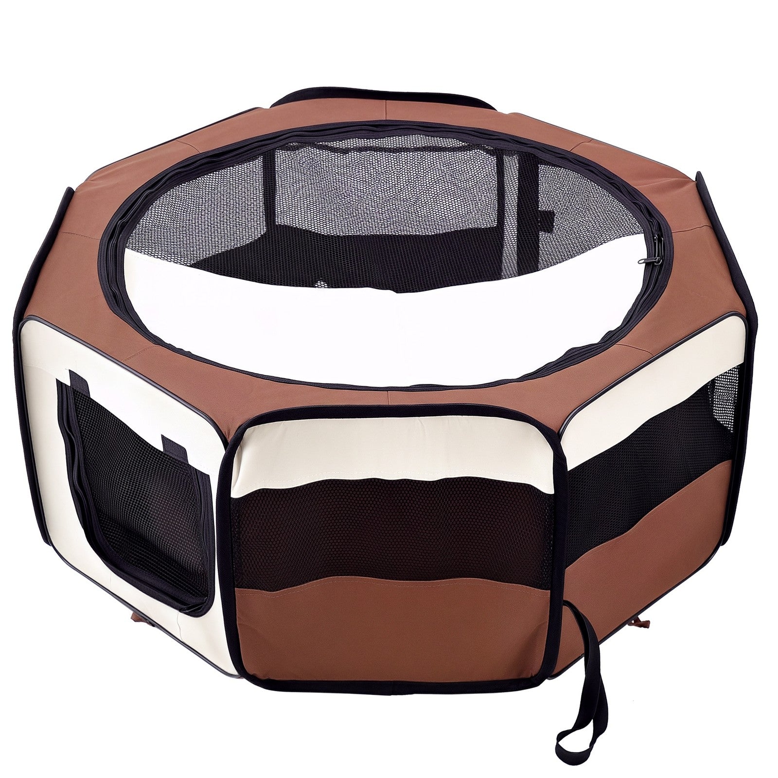 Fabric Pet Puppy Dog Cat Rabbit Pig Guinea Playpen Play Pen Run Brown Cream M