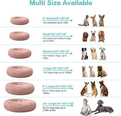 Plush Calming Dog & Cat Bed - Donut Shaped, Multiple Sizes S-XXL, Comfortable Cuddler in Washable Faux Fur