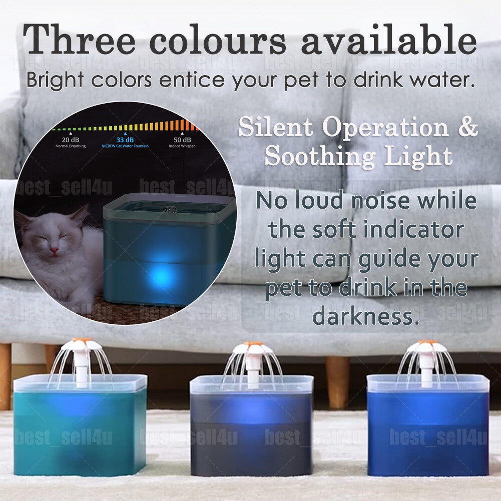 2L Cat Water Fountain Drinking Automatic Pet Dispenser Activated Carbon Filter