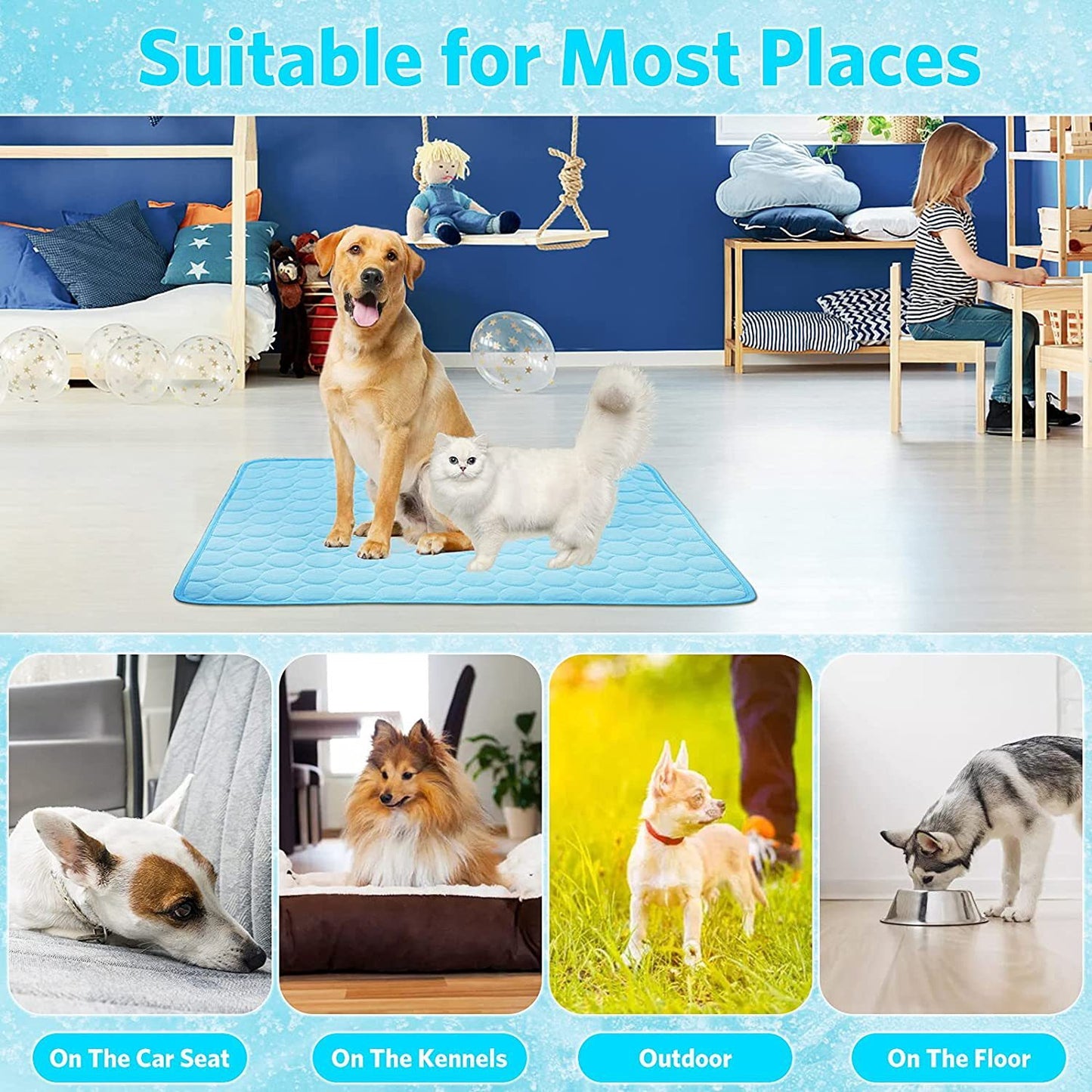 Large Pet Self Cooling Mat Cool Mat for Dogs Cats Pad Bed Mattress Heat Relief