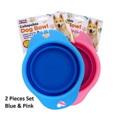 2X PET COLLAPSIBLE DOG CAT BOWL Food Water Feeding Silicone Portable Travel Dish