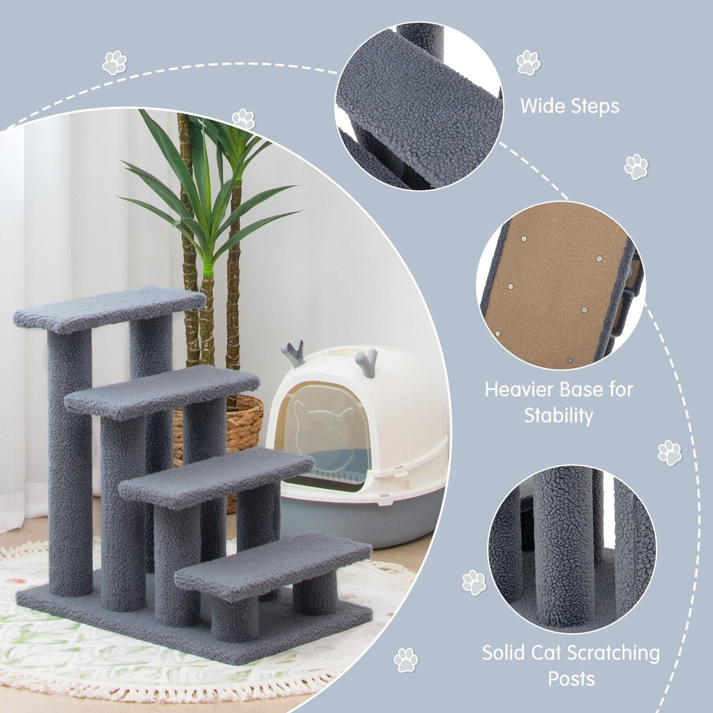 4-Step Carpeted Cat Dog Easy Climb Ladder