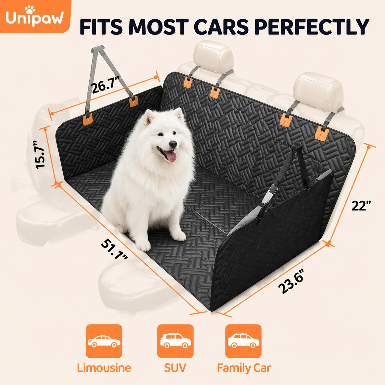 Roampaws Dog Car Seat Cover with Hard Bottom - Waterproof Pet Car Accessories for Preventing Back Seat Dirt, Waterproof Seat Covers