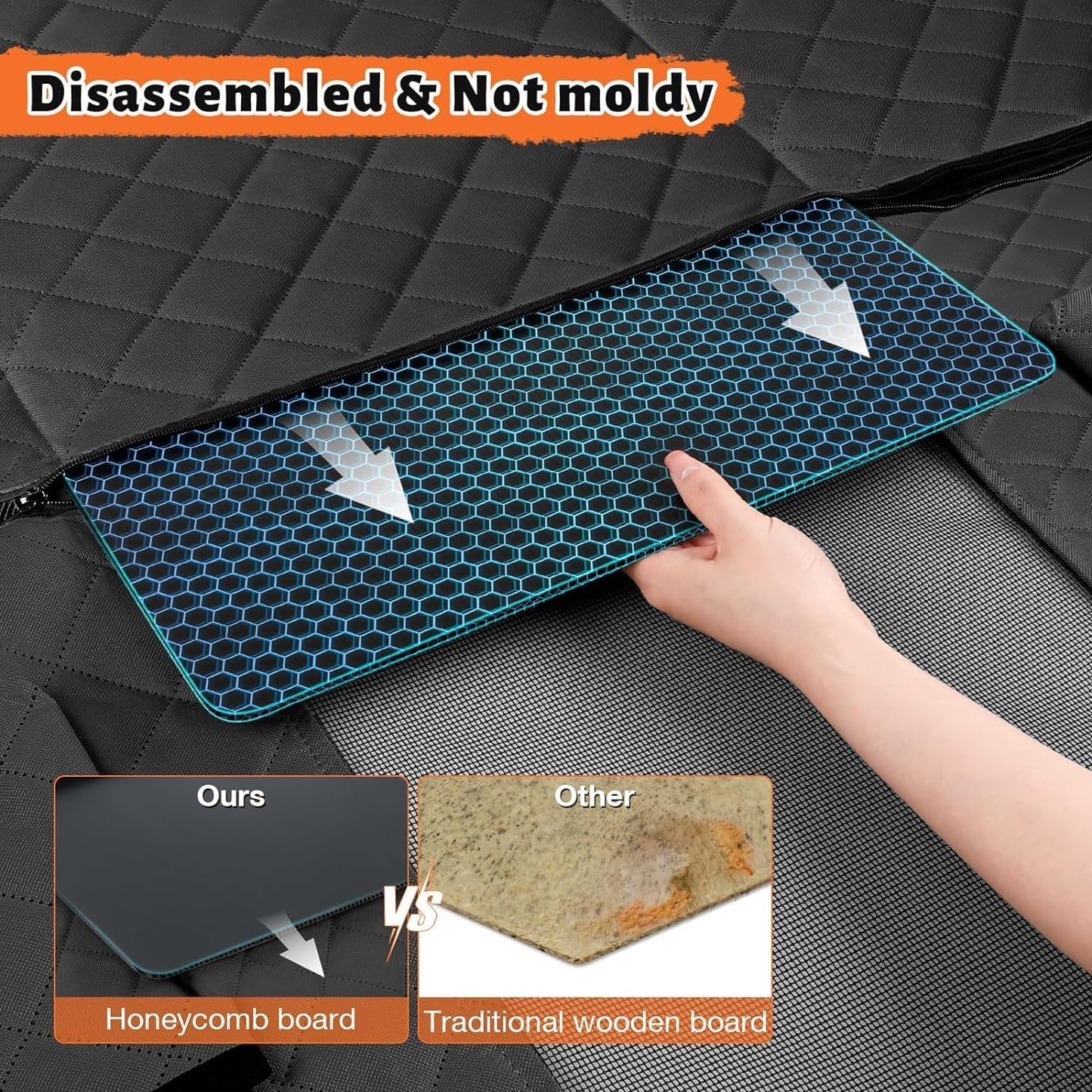 Hard Bottom Back Seat Extender for Dogs, Dog Car Seat Cover for Back Seat, Holds 420Lbs, Durable Waterproof Pet Car Bed Dog Hammock for Suv/Car/Small Truck (Black)