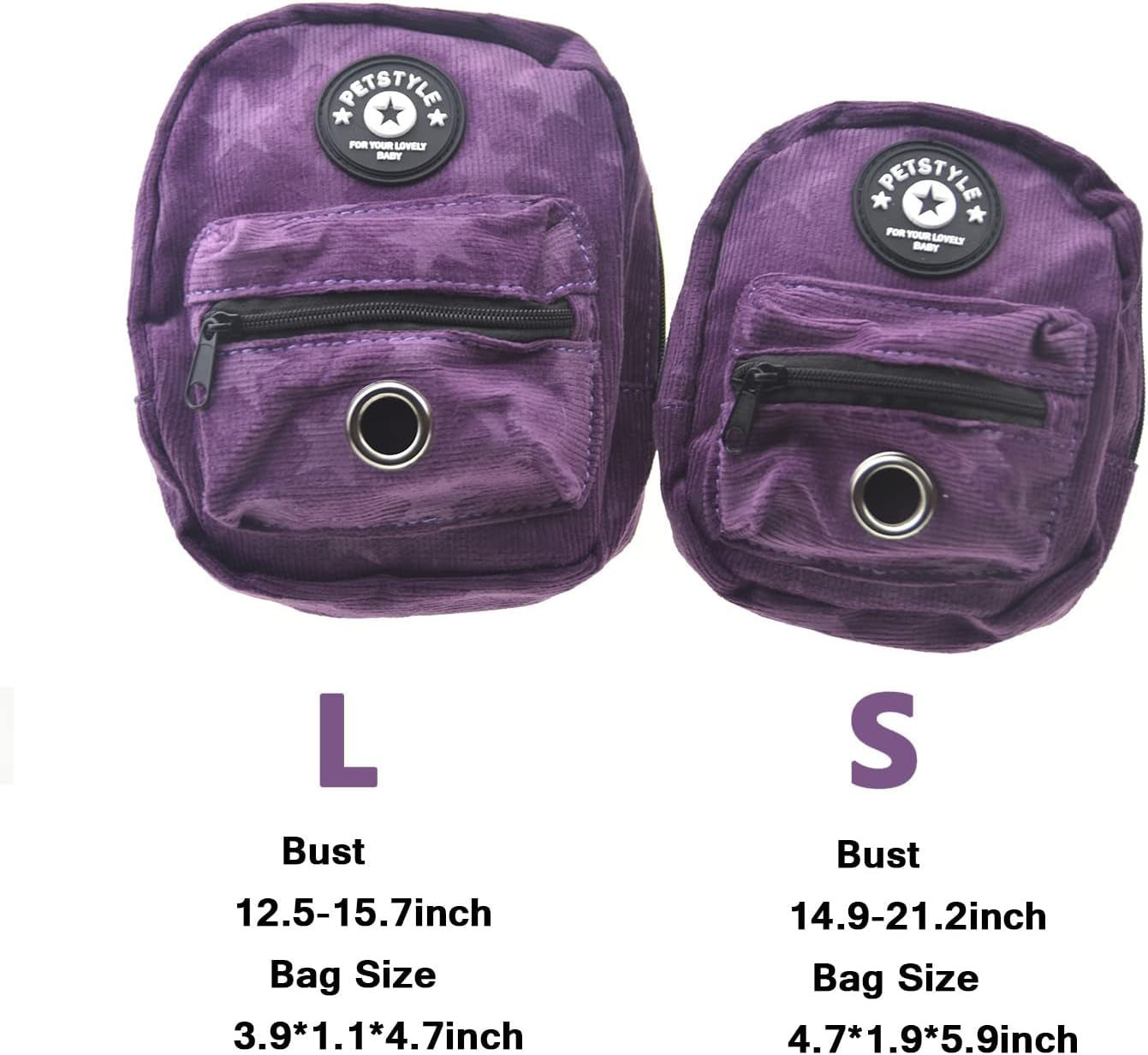 Dog Backpack Harness with Leash, Dog Poop Bag Dispenser, Pet Self Carrier Adjustable Travel Hiking Walking Harness Backpack for Small Medium Dogs (M(Fit:10-15Lb), Purple)