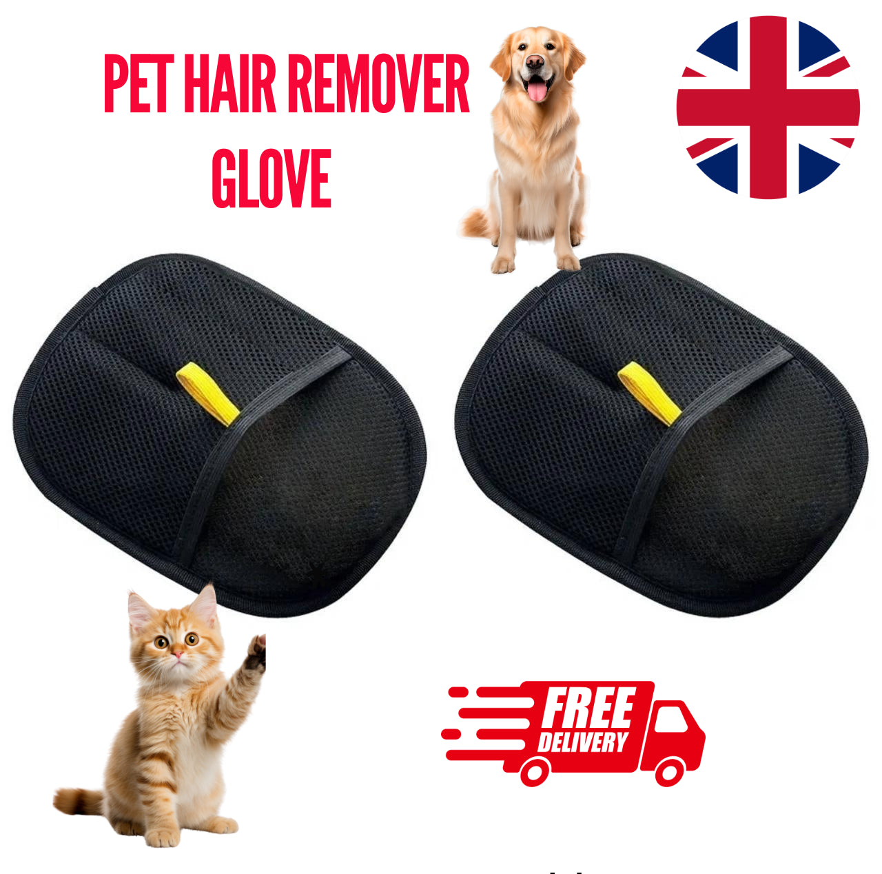 Electrostatic Pet Hair Removal Gloves Brush, Double-Sided Pet Grooming Glove UK