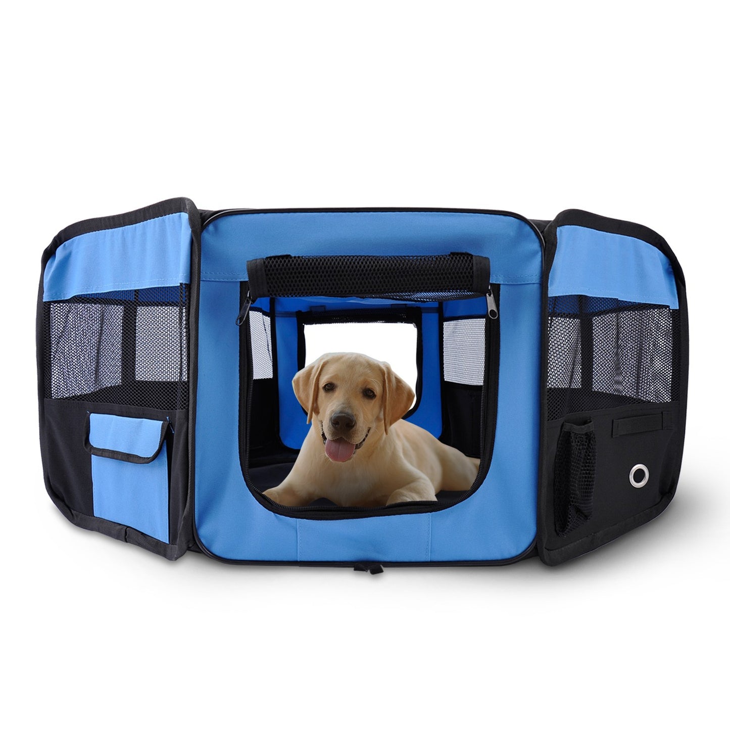 Fabric Pet Puppy Dog Cat Rabbit Pig Playpen Play Pen Run Blue Black 37X37X95Cm
