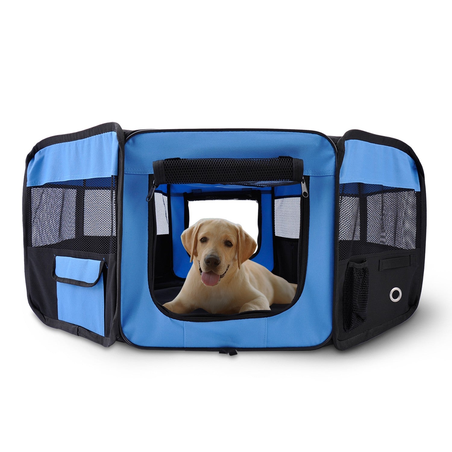 Fabric Pet Puppy Dog Cat Rabbit Pig Playpen Play Pen Run Blue Black 37X37X95Cm