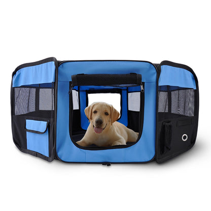 Fabric Pet Puppy Dog Cat Rabbit Pig Playpen Play Pen Run Blue Black 37X37X95Cm
