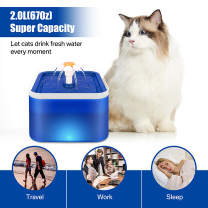 2L Cat Water Fountain Drinking Automatic Pet Dispenser Activated Carbon Filter