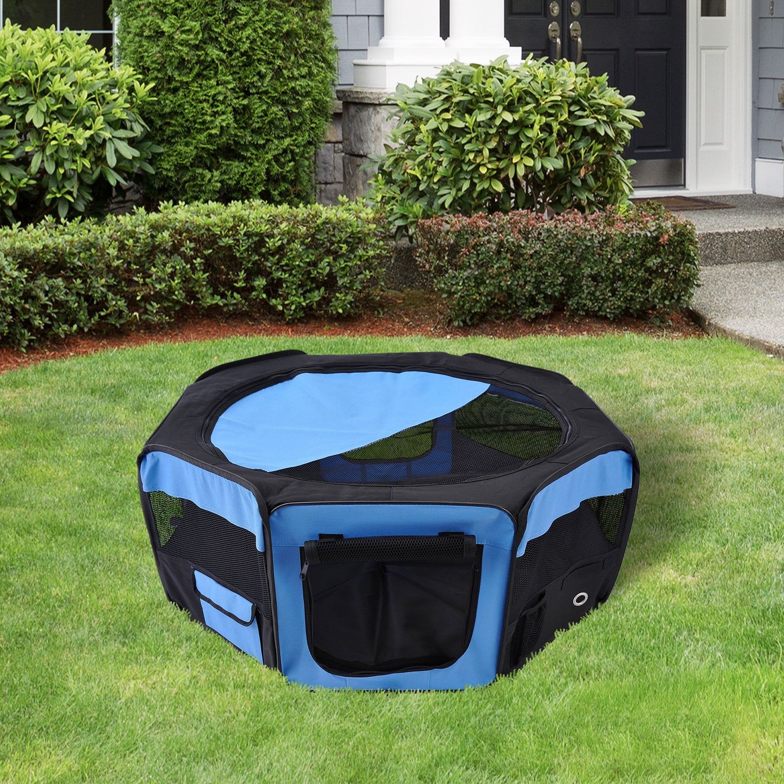 Fabric Pet Puppy Dog Cat Rabbit Pig Playpen Play Pen Run Blue Black 37X37X95Cm