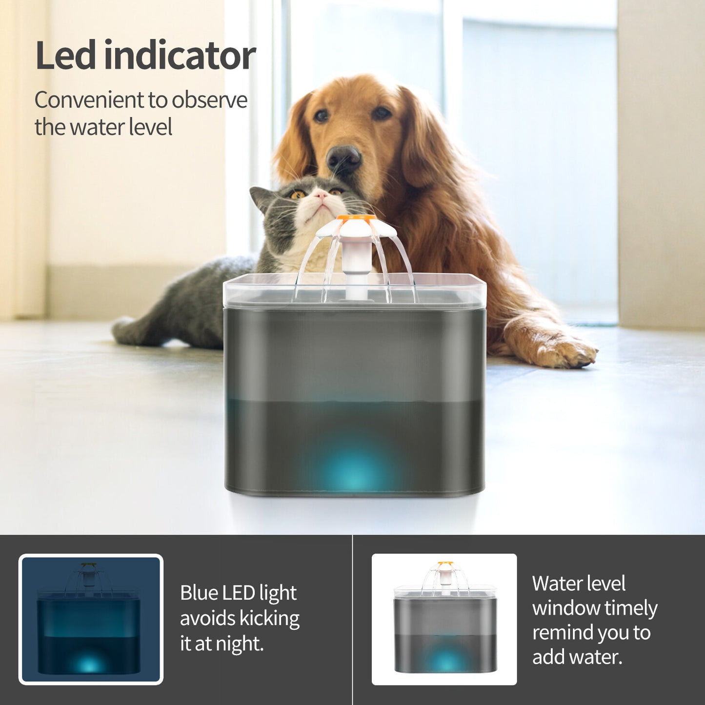 2L Cat Water Fountain Drinking Automatic Pet Dispenser Activated Carbon Filter