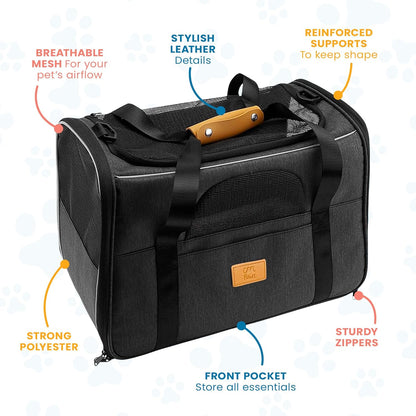 Pet Carrier Bag for Cats & Small Dogs - Lightweight, Breathable Pet Travel Bag with Mesh Sides, Reinforced Frame, Removable Mat & Shoulder Strap for Secure Transport