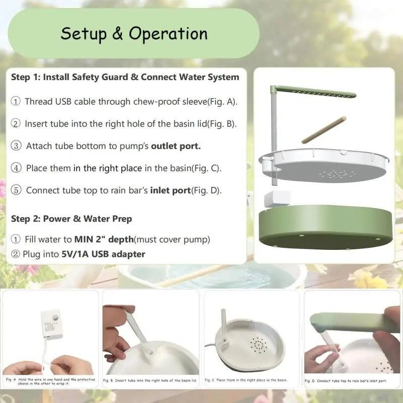 Automatic Bird Bath with Pump - Circulating Fountain, Large Grooming Shower for Small Pet Birds (Parakeets, Conures)