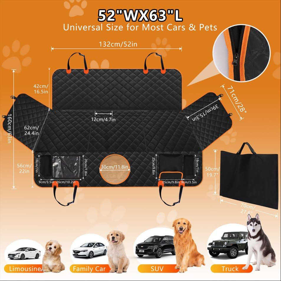 Hard Bottom Back Seat Extender for Dogs, Dog Car Seat Cover for Back Seat, Holds 420Lbs, Durable Waterproof Pet Car Bed Dog Hammock for Suv/Car/Small Truck (Black)