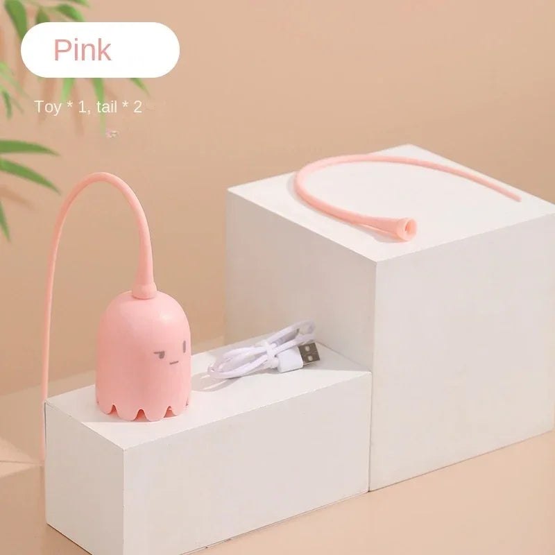 Interactive Cat Toys USB Electric Intelligent Rolling Ball Toy Cats Pet Silicone Automatic Rotate Mouse Tail Kitten Teaser Stick