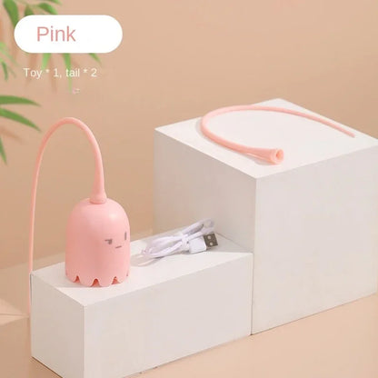 Interactive Cat Toys USB Electric Intelligent Rolling Ball Toy Cats Pet Silicone Automatic Rotate Mouse Tail Kitten Teaser Stick