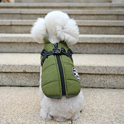 Dog Coat Waterproof with Harness Jacket Raincoat Winter Zip Coats Pet Hole Warm