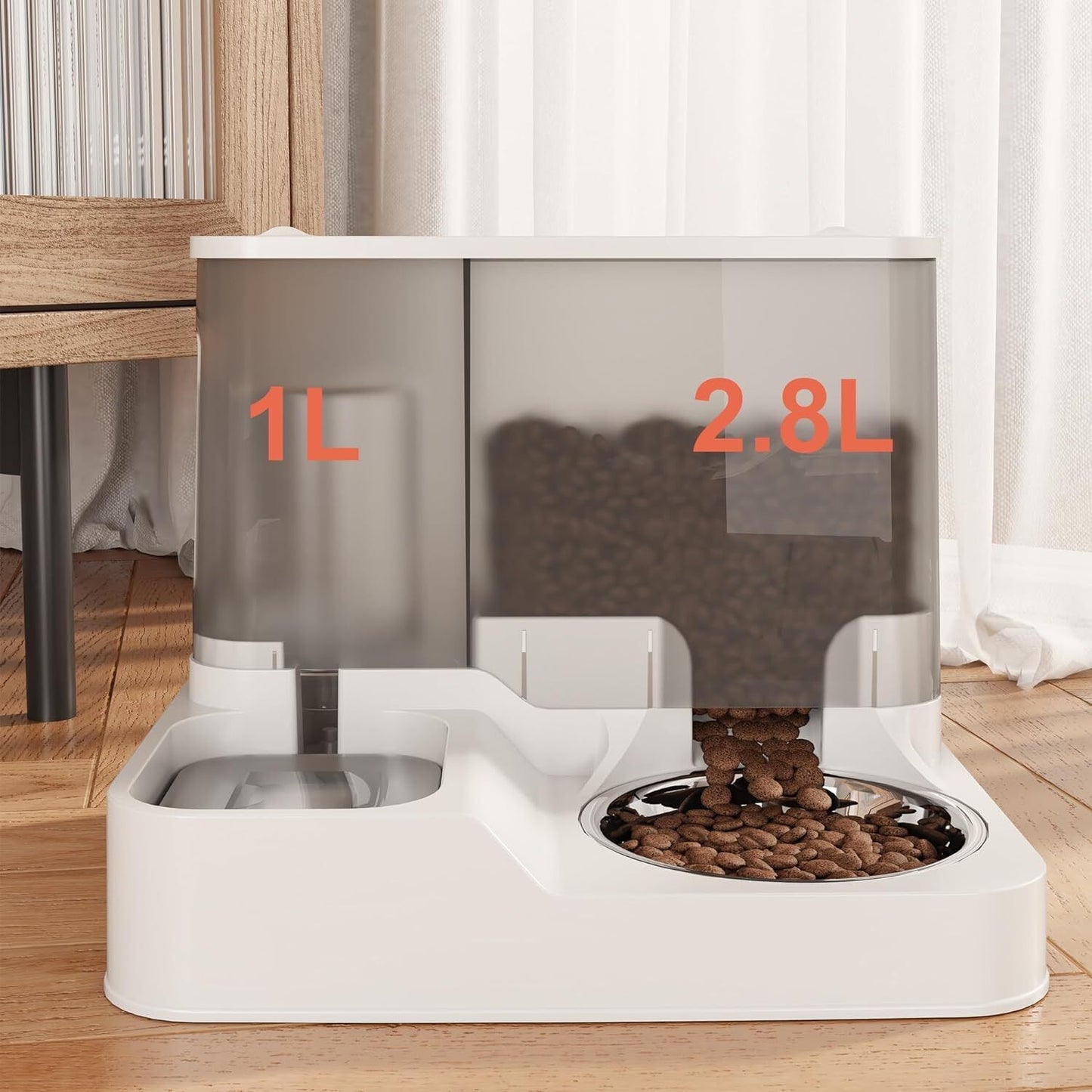 2 In1 Feeder Food Water Dispenser Bowl Automatic Dog Cat Bottle Pet Self Feeding