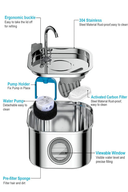 3L Stainless Steel Cat Water Fountain Automatic Cat Drinker Drinking Fountain for Cats Dogs Pet Water Dispenser Accessories
