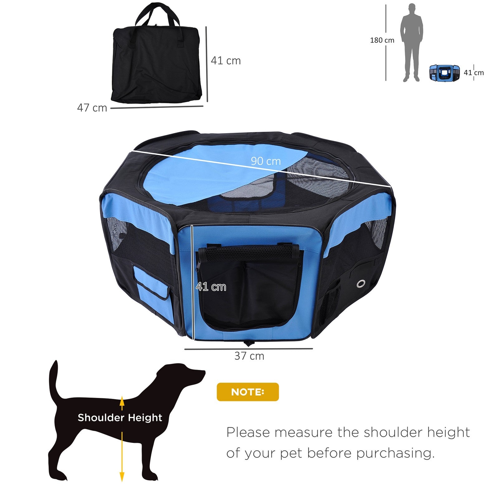 Fabric Pet Puppy Dog Cat Rabbit Pig Playpen Play Pen Run Blue Black 37X37X95Cm