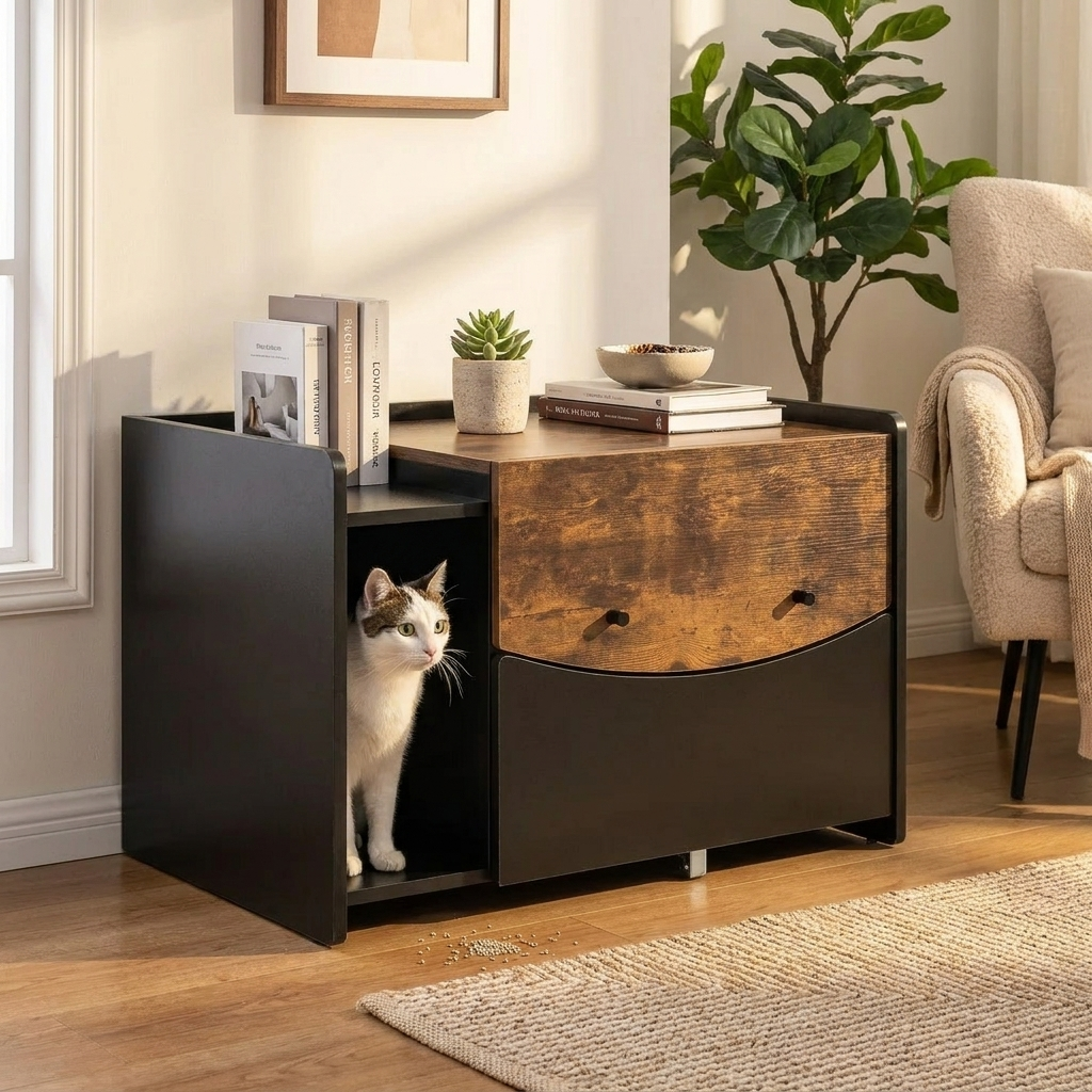 Cat Litter Box Enclosure Cabinet