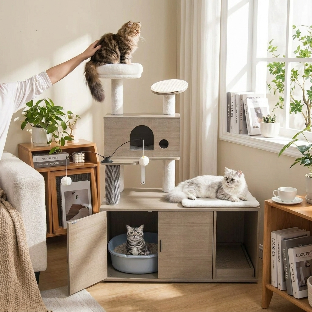 Cat Tree with Litter Box Enclosure