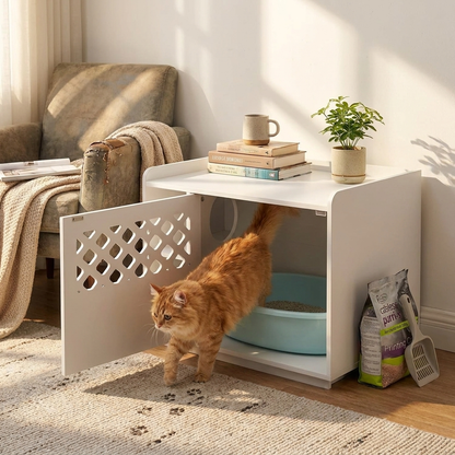 Cat Litter Box Enclosure with Removable Cushion