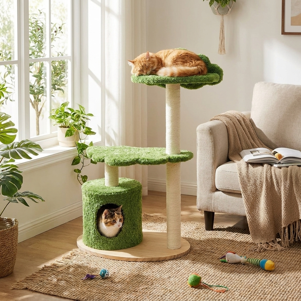 Wooden Cat Tree 97Cm 3-Layer Activity Center
