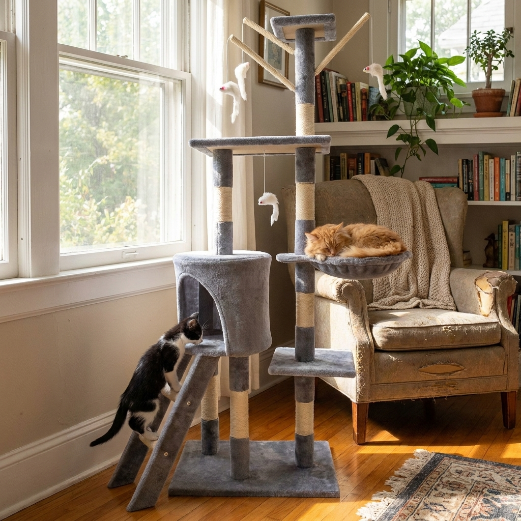 Cat Tree Tower with Scratching Posts and Ladder