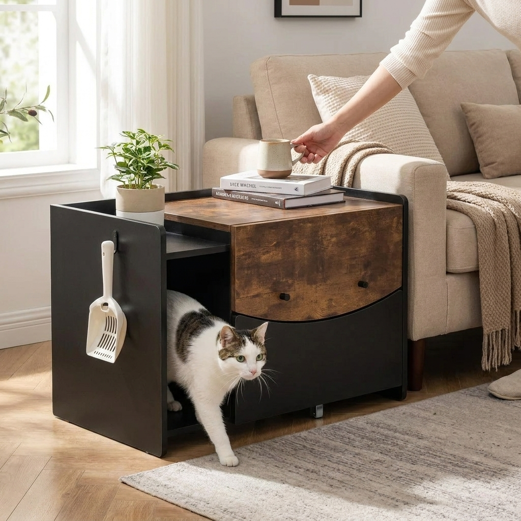 Cat Litter Box Enclosure Cabinet