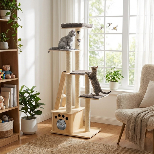 Wooden Cat Tower Modern Multi-Level